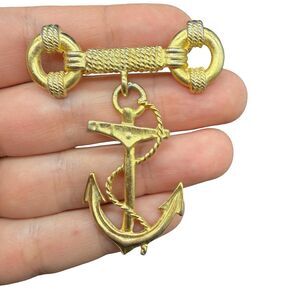 Vintage Nautical Brooch Anchor Pin Gold Tone Anchor Brooch
